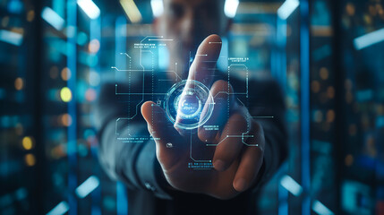 Futuristic Digital Interface, Abstract Background. Technology, Business, Finance, Science. High Tech Holographic Virtual Display, Intuitive User Experience, Data Analysis, Innovation, Work, Success