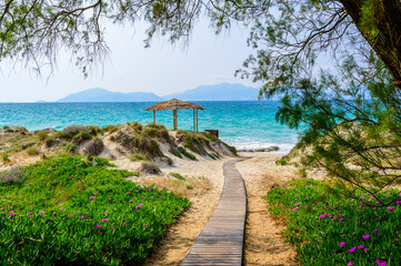 Tam Tam Beach - beautiful coast scenery with paradise beach on island Kos - travel destination in...