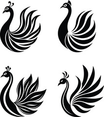 Fototapeta premium Peacock silhouette vector illustration icons