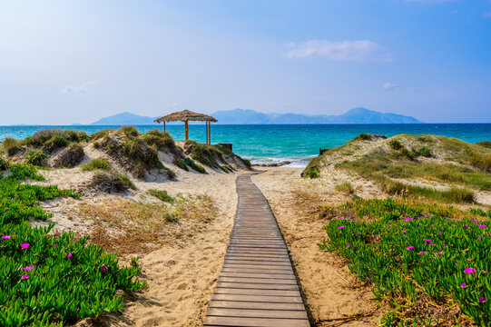 Tam Tam Beach - beautiful coast scenery with paradise beach on island Kos - travel destination in Greece, Europe