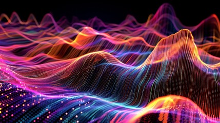 Obraz premium Abstract colorful digital landscape with glowing lines and particles.