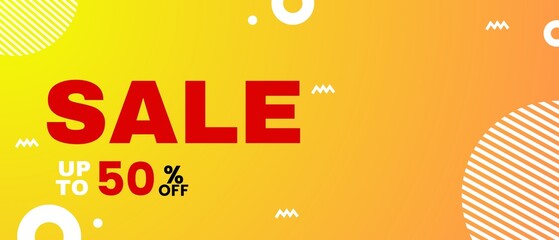 Sale upto 50% off banner for custom products in yellow