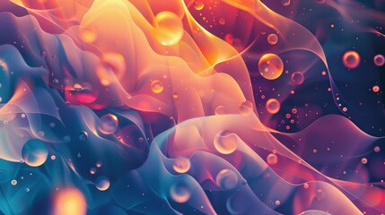 Mystical bubbles and colorful smoke wave background