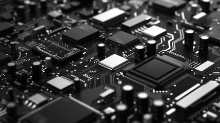 Black And White Minimalist Circuit Board Close Up. Generative AI