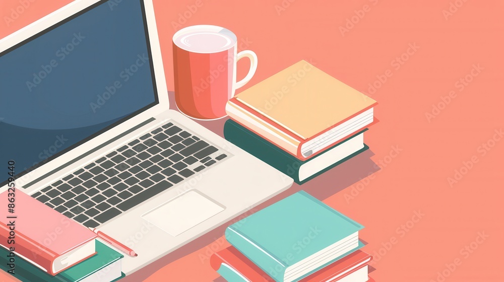 Poster a laptop and textbooks are arranged on a desk, signifying the contemporary approach to learning and 