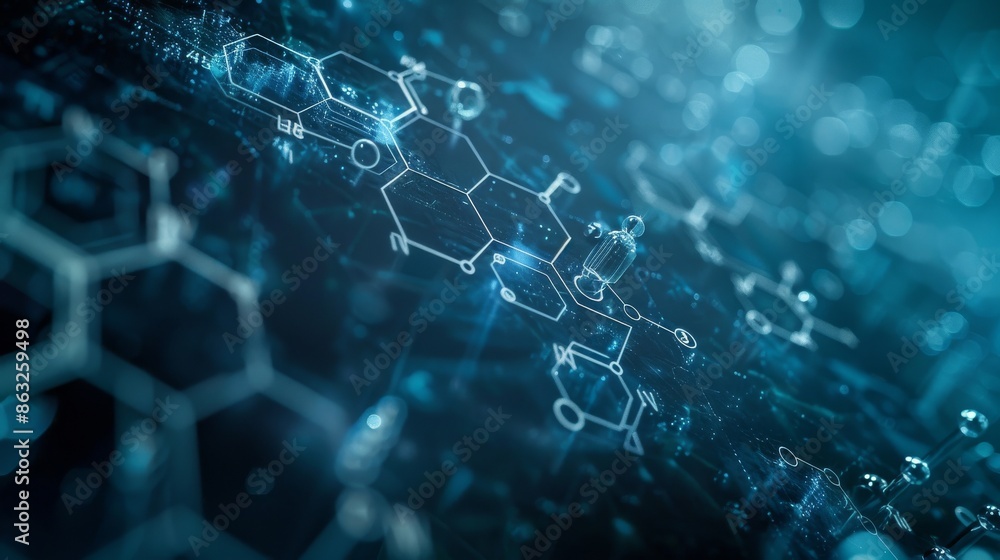 Aufkleber abstract digital background with blue hues featuring molecular structures and hexagonal patterns.