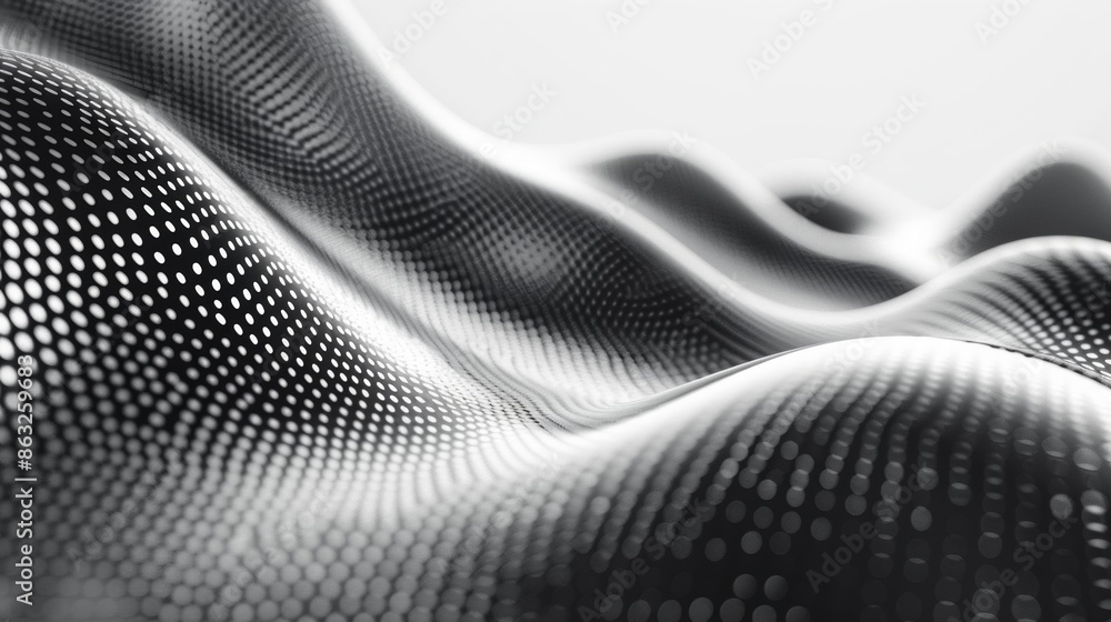Poster abstract silver and black wavy surface with dotted pattern. generative ai