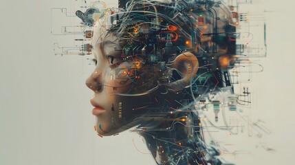 Fusion of Minds : This image presents an artistic representation of an AI entity blending human and technological elements seamlessly. 