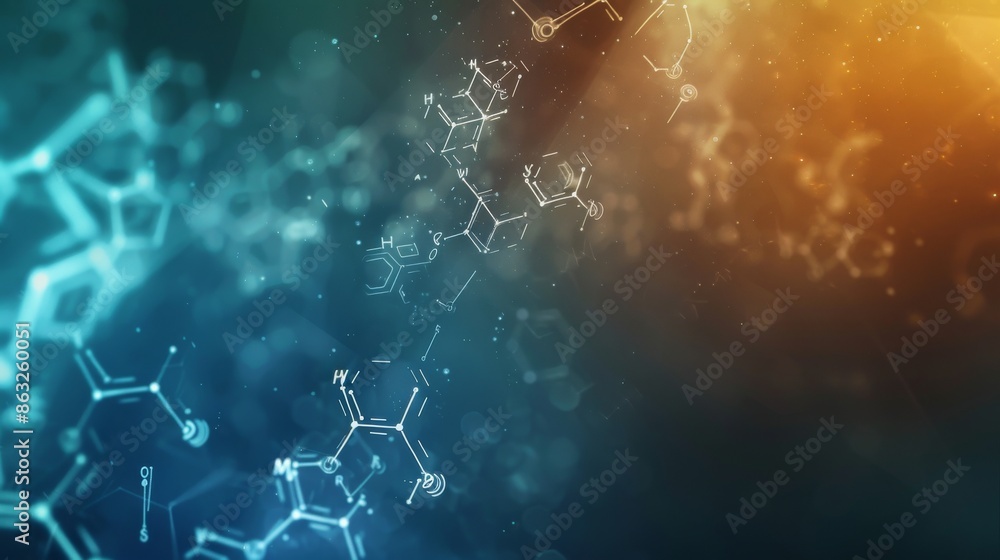 Poster abstract digital network background with blue and orange glowing particles.