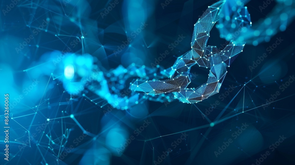 Poster abstract digital network with glowing blue lines and connected nodes.