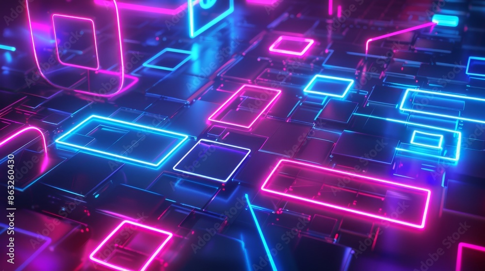 Aufkleber abstract futuristic background with glowing neon lights. vibrant colors and geometric shapes create 