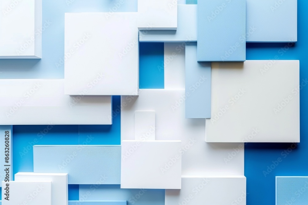 Poster abstract geometric pattern with white and blue squares and rectangles. minimalist design for modern 