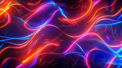 Fototapeta premium Abstract glowing lines of blue and red light on a dark background.