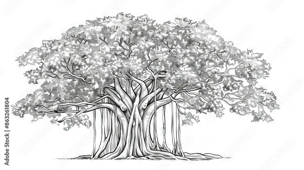 Poster a large tree with numerous leaves on its branches