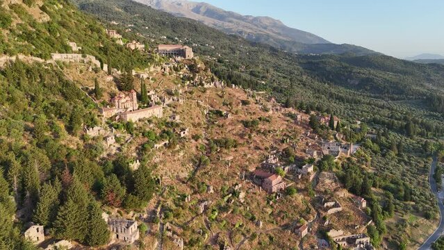 Ruins of old town in Mystras, Greece - archaeology background