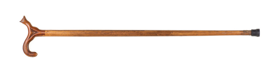 wooden cane with knob isolated on white background