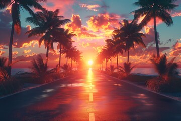Tropical Sunset Scenic Drive Background