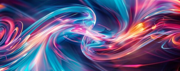 Fototapeta premium Abstract swirling light in vibrant blue, pink, and red hues.