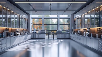 Modern Laboratory Interior With Large Windows And Natural Light