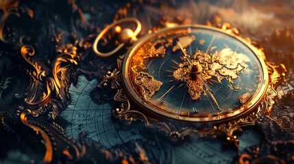 This image depicts a beautifully ornate, ancient world map with a decorative compass overlay. It combines artistic elegance and historical erudition.
