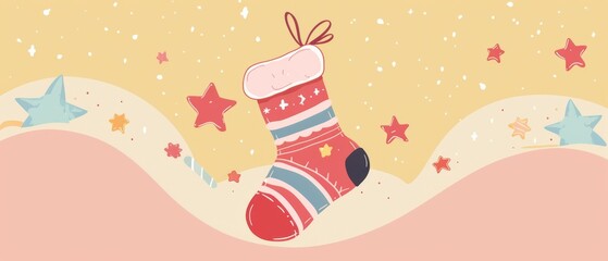 Christmas stocking with stars and a yellow background.