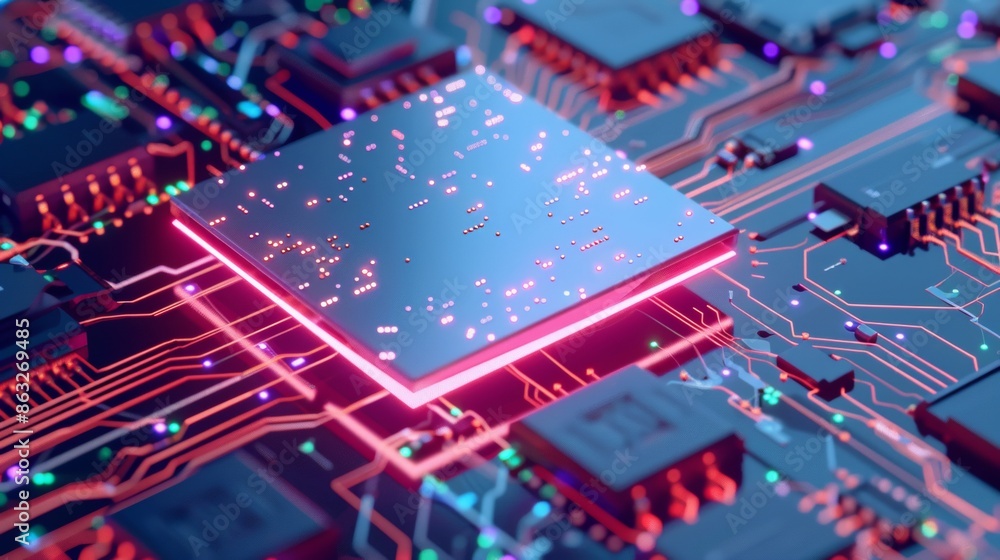Poster a single, isolated minimalist ai chip on a circuit board with gigapixel high fidelity. generative ai
