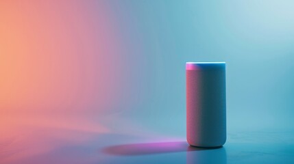 White Smart Speaker on a Table Against a Blue and Pink Gradient Background. Generative AI