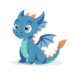 Cute cartoon dragon. Baby dragon or dinosaur cute character. Fairytale monster. Illustration, print