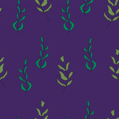 Spring seamless color pattern with sprigs. Vector stock illustration for fabric, textile, wallpaper, posters, paper. Fashion print. Branch with leaves. Doodle style