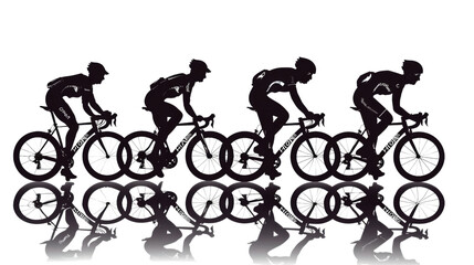 Fototapeta premium Athlete cyclists in silhouettes on transparent background