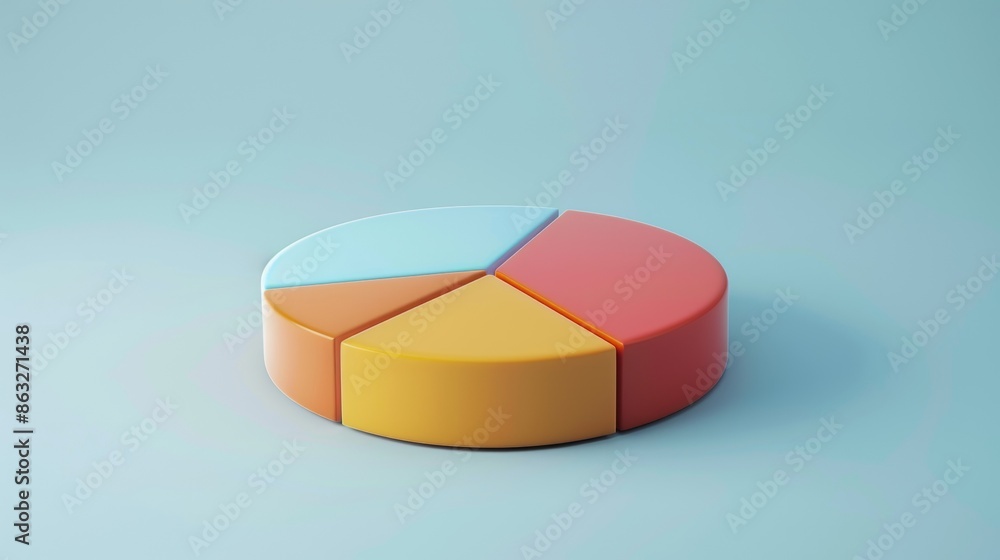 Aufkleber isolated minimalist pie chart with four sections on a light blue background. generative ai