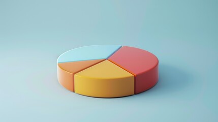 Isolated Minimalist Pie Chart With Four Sections on a Light Blue Background. Generative AI