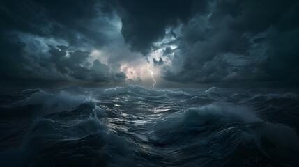 Dramatic Ocean Storm with Lightning and Dark Clouds