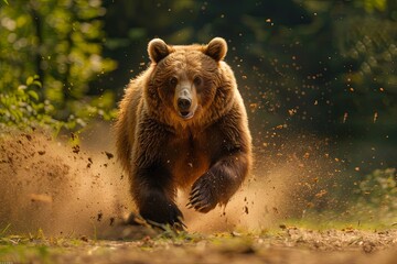 Fototapeta premium brown bear runs in the forest
