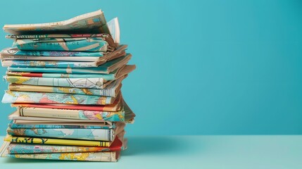 Book in library with old open textbook, stack piles of literature text archive on reading desk, and aisle of bookshelves in school study class room background for academic education learning