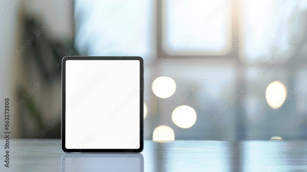 Aufkleber modern tablet displaying blank screen on table with blurred background. generative ai