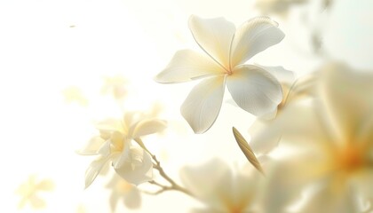 Obraz premium Delicate white flowers bloom in soft, natural light. The petals are soft and delicate.