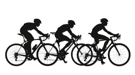 Athlete cyclists in silhouettes on transparent background