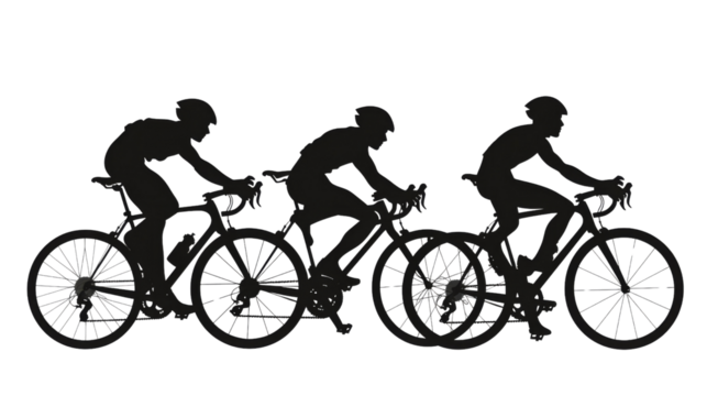 Athlete cyclists in silhouettes on transparent background