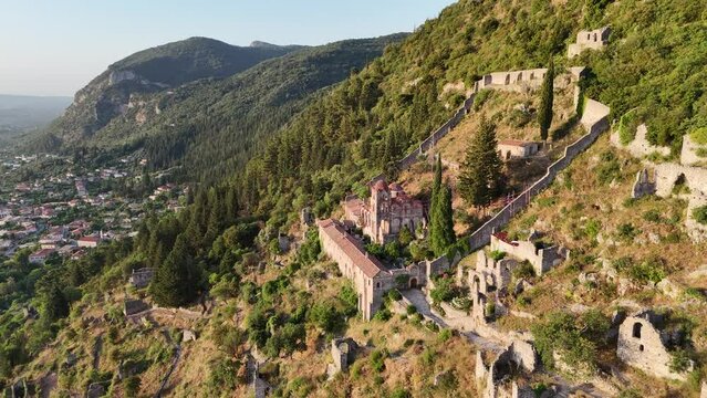 Ruins of old town in Mystras, Greece - archaeology background