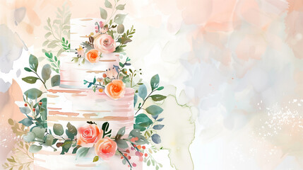 wedding, cake, floral, watercolor, elegant, tiered, decoration, roses, greenery, celebration, pastel, dessert, artistic, romantic, event, bridal, ceremony, confectionery, gourmet, delicate, beautiful,