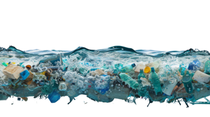 Sinking trash in the sea isolated on transparent background