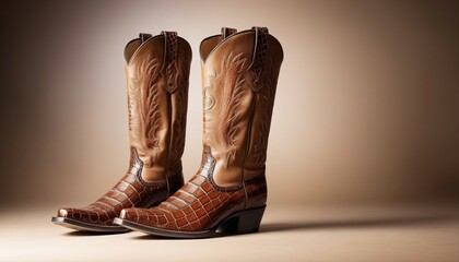 traditional cowboy boots with crocodile skin, isolated background
