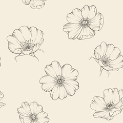 Seamless floral pattern with Rose. Botanical rosehip