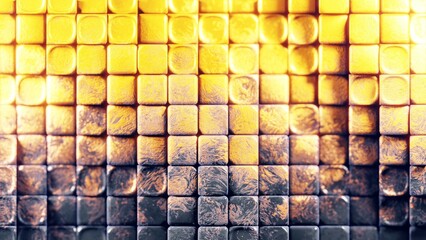 Dynamic gradient of golden cubes blending into grayscale, creating a stunning abstract geometric pattern.