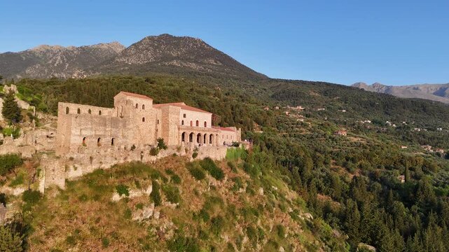 Ruins of old town in Mystras, Greece - archaeology background