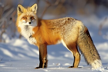 Obraz premium Photo of single red fox shot direction left side pose standing snow time of day early morning 