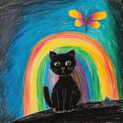 Rainbow cat and butterfly, generative ai
