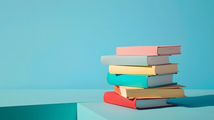 Book in library with old open textbook, stack piles of literature text archive on reading desk, and aisle of bookshelves in school study class room background for academic education learning