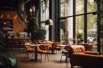 Interior of a modern empty cafe